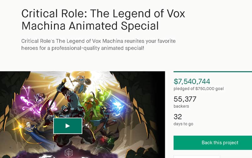 Critical Role’s Animated Special Kickstarter Reaches 7.3 Million